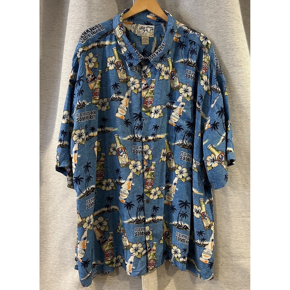 BIG DOGS Hawaiian Shirt Mens 5XL Beer Bottles Five O'Clock Somewhere Rayon